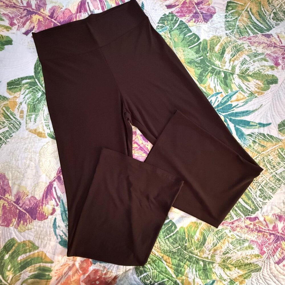 Pyramid Collection Stretch Palazzo Wide Leg Pants Brown Sz L - Picture 3 of 8